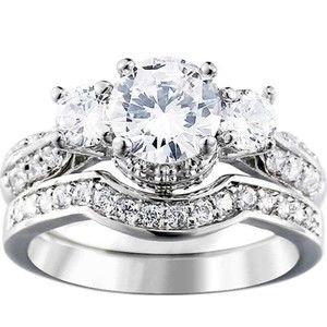 Wedding Band Engagement Ring Set for Women 2.5Ct Round White AAA Cz silver 6